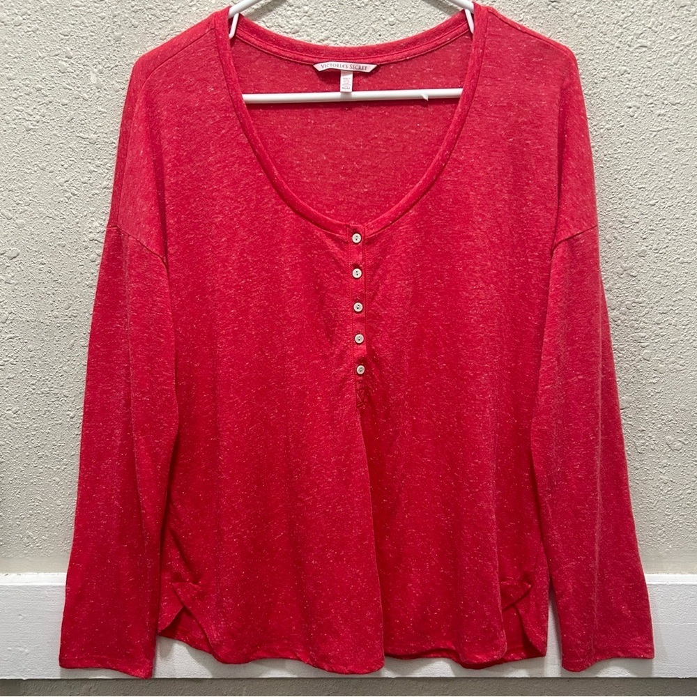 Victoria's Secret Red Henley Soft Sleep Shirt Medium